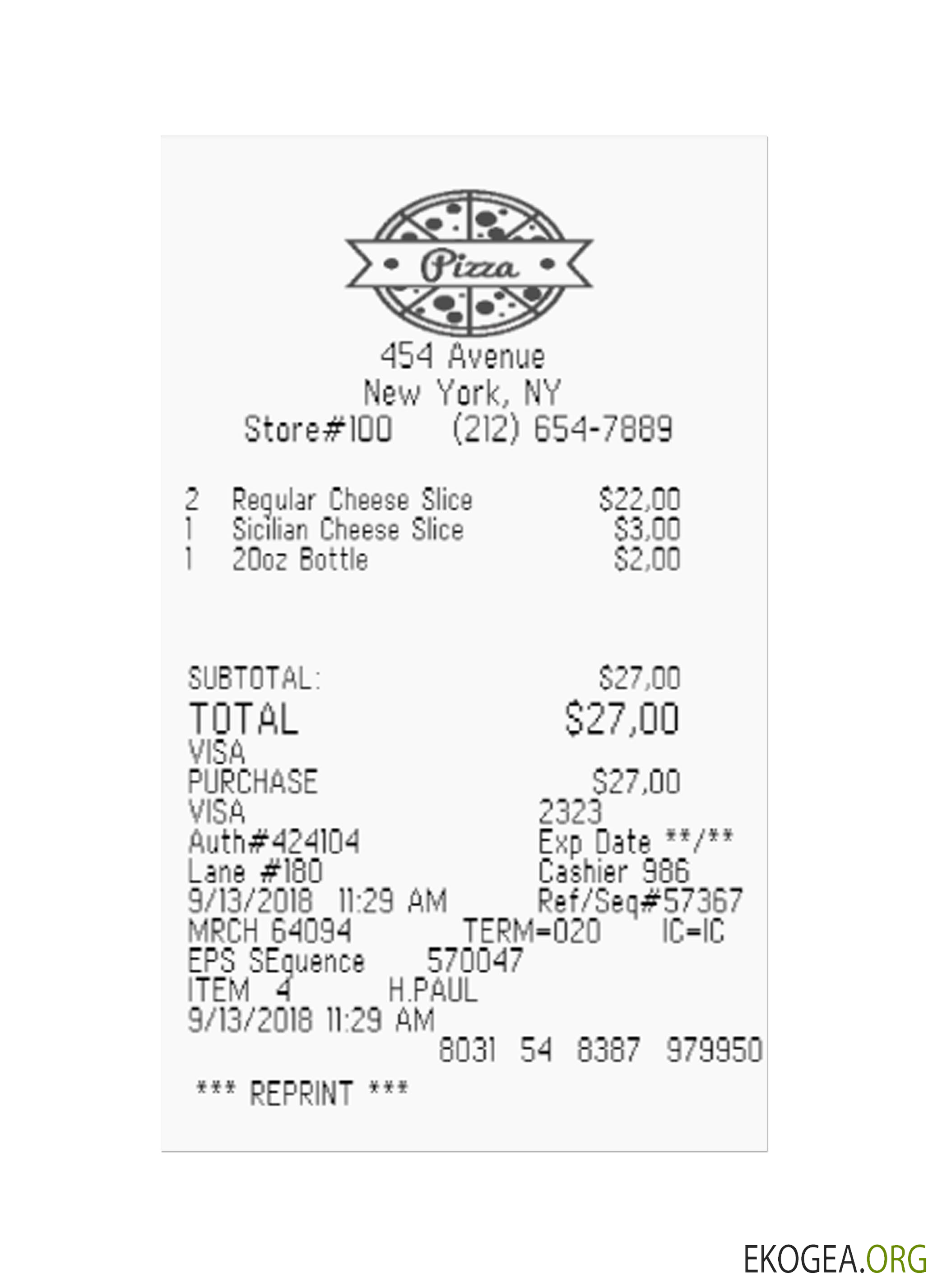 Reçu PIZZA template